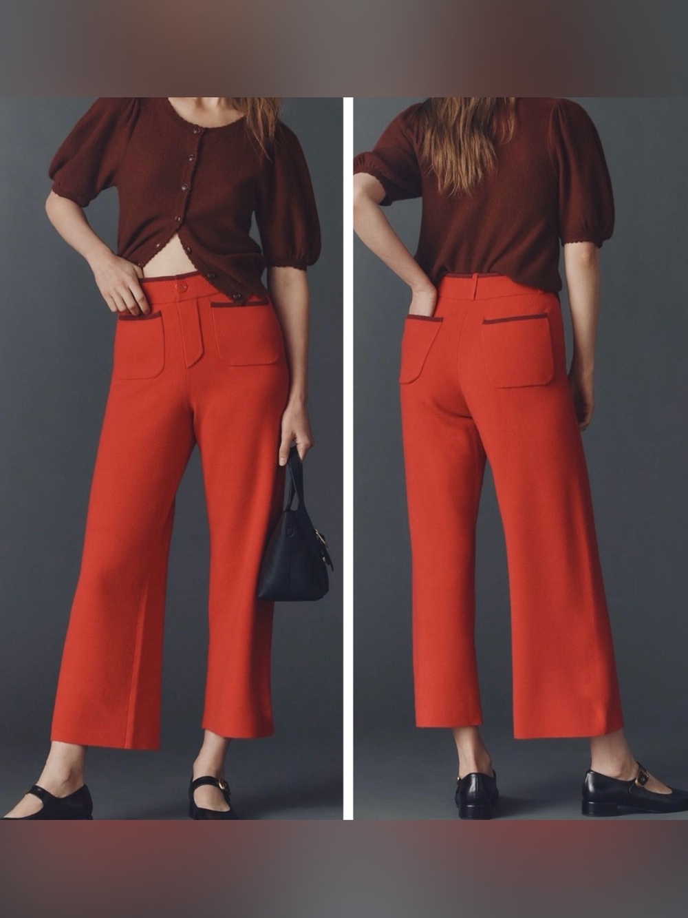 Maeve Colette Sweater Knit High-Rise Wide-Leg Cropped Pants, Size XXSP